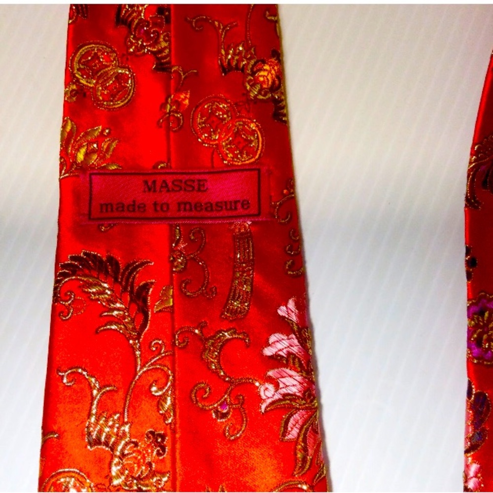 Christmas Silk Tie 100% Silk Classic Red Gold Embroidery Handmade USA Gift - Picture 4 of 6